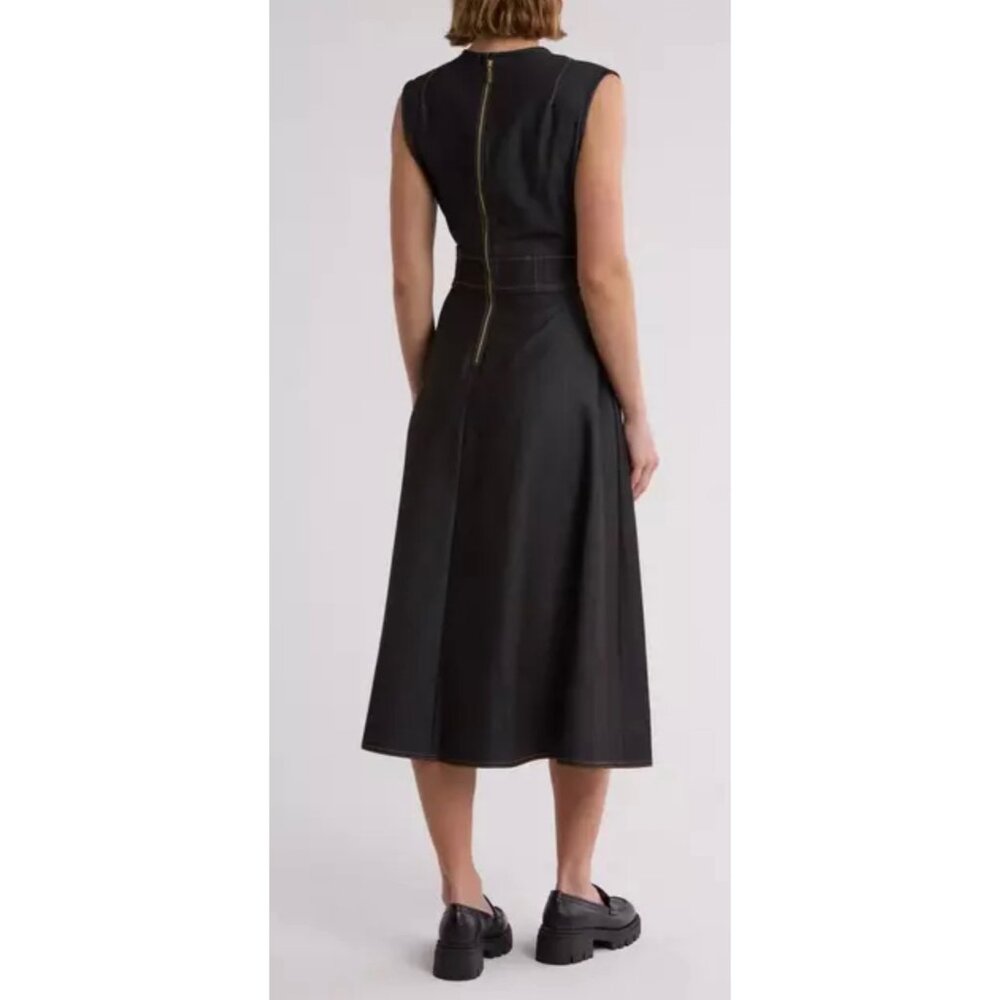 Calvin Klein Soft Jean A-Line Dress Exposed Back Zipper Attached Belt Size 16 - Picture 6 of 10